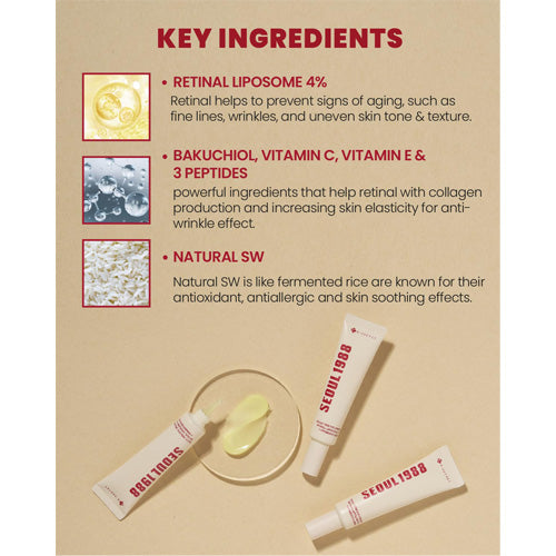 K-SECRET SEOUL 1988 Eye Cream: Retinal Liposome 4% + Fermented Bean Key Ingredients