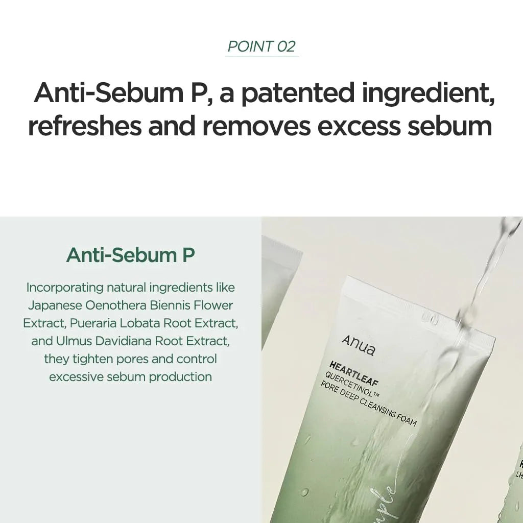 ANUA - Heartleaf Quercetinol Pore Deep Cleansing Foam - Point 2 Refreshes and removes excess sebum