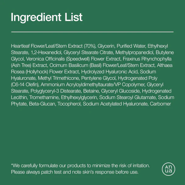 ANUA Heartleaf 70 Daily Lotion Ingredients