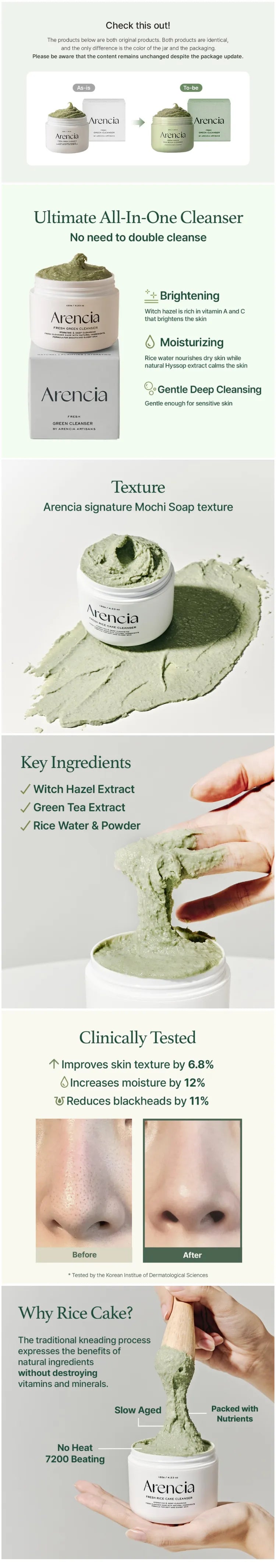Arencia Fresh Green Rice Mochi Cleanser 