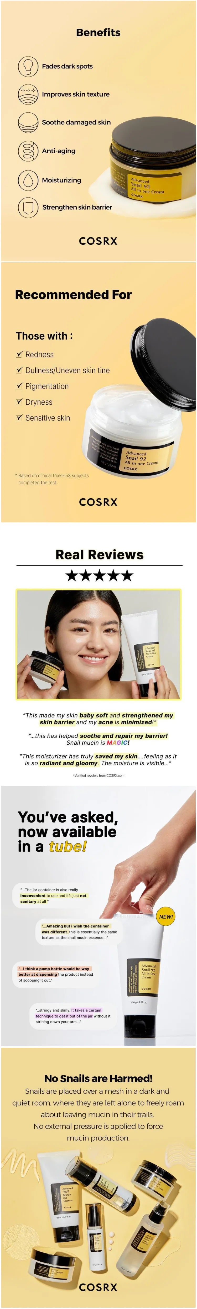 COSRX Advanced Snail 92 All In One Cream Image description