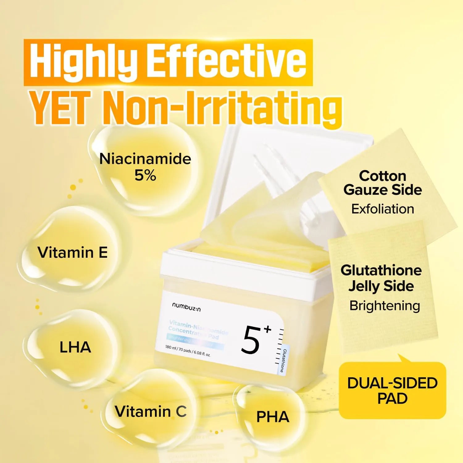 Numbuzin – No.5+ Vitamin-Niacinamide Concentrated Pad Key Ingredients Image Description