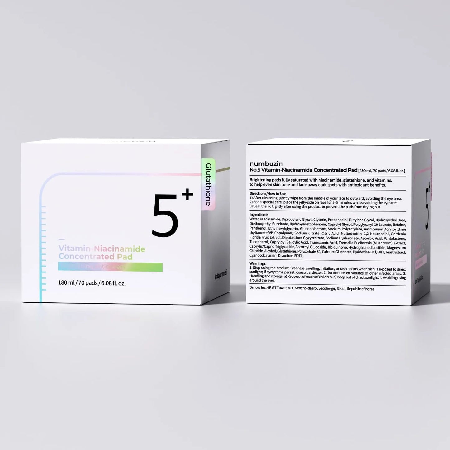 numbuzin - No.5+ Vitamin-Niacinamide Concentrated Pad 180ml 70pads